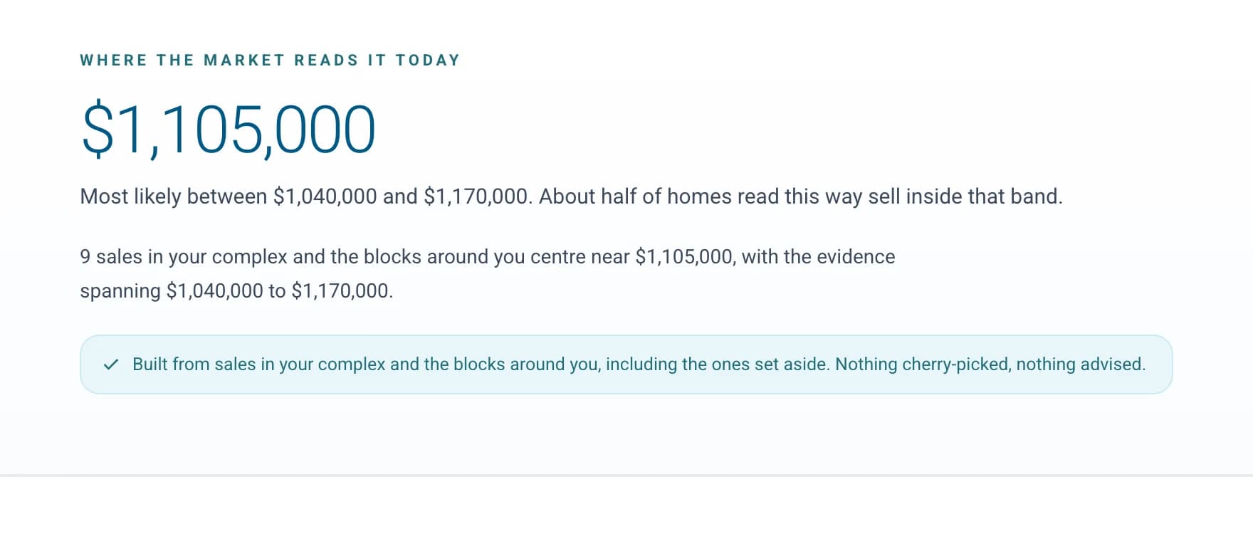 An example Relta CMA: the home value range a seller receives, built from comparable sales