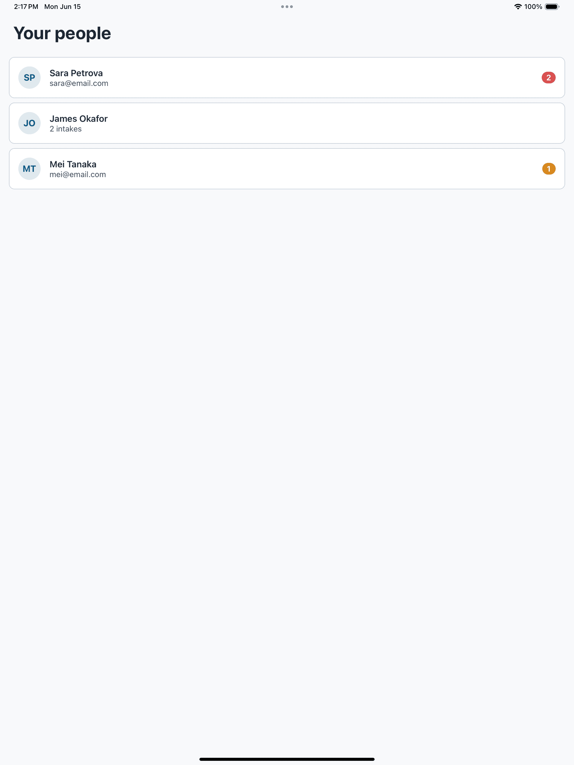 Relta Agent contact list and detail view on iPad